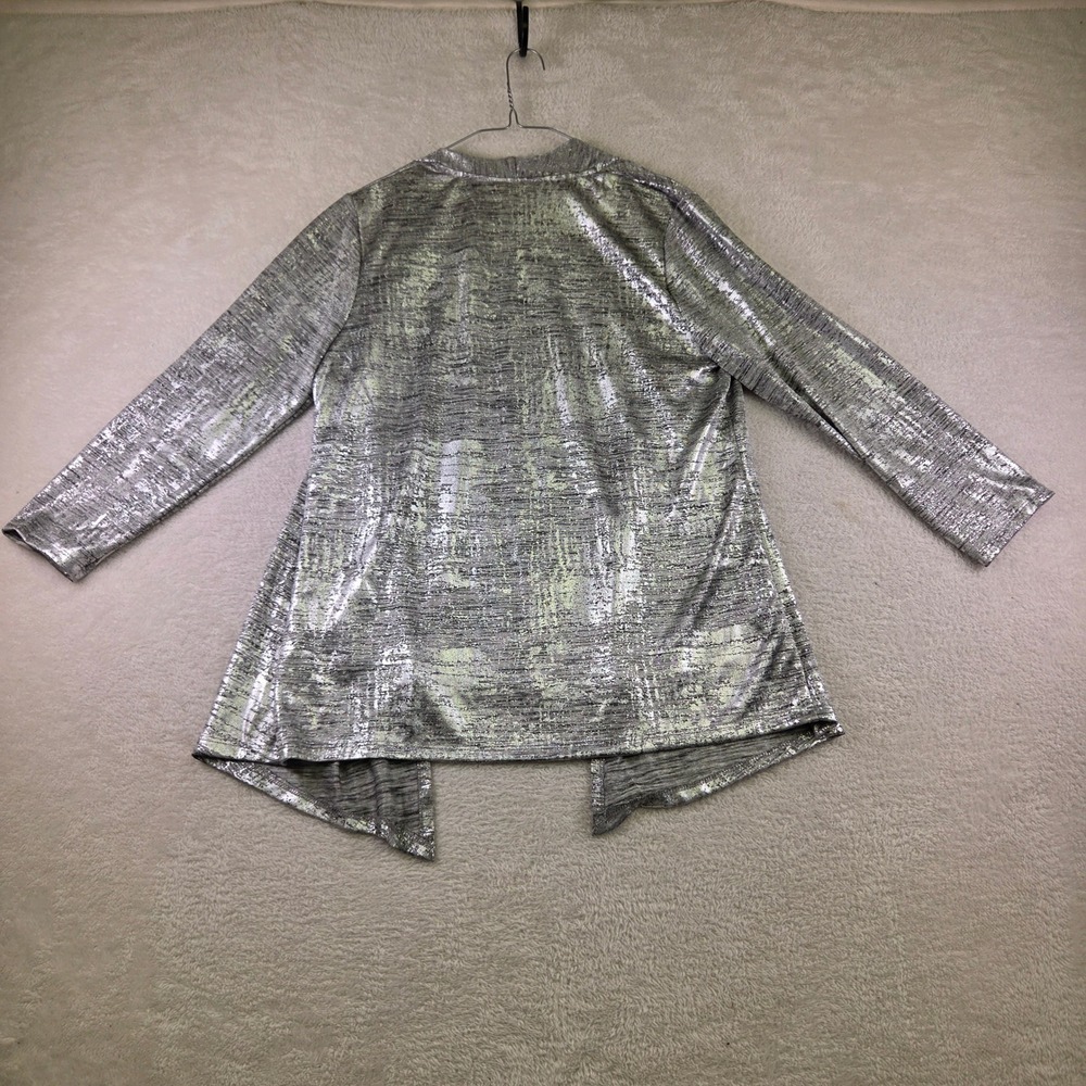 Ruby Rd Silver Metallic Twin Set Cardigan & Rhinestone Shell Top Size M - Picture 4 of 8